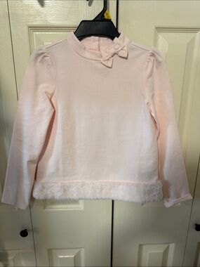 Soft Pink Girls' Long-Sleeve Top with Bow and Faux-Fur Trim Janie and Jack